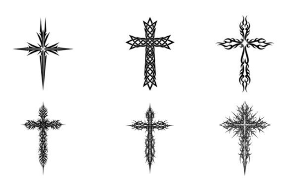 Christian Cross Tattoo: T-Shirt Graphics Set Design