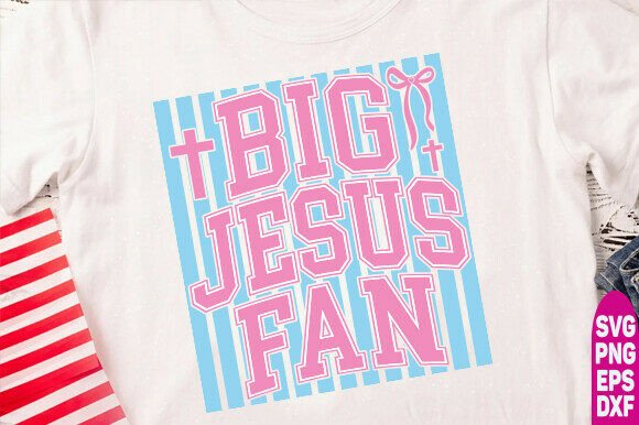 Striped Big Jesus Fan PNG for T-Shirt Designs & Graphics