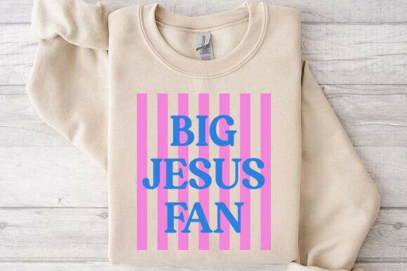 Striped Big Jesus Fan, Preppy Christian Graphics & T-Shirt